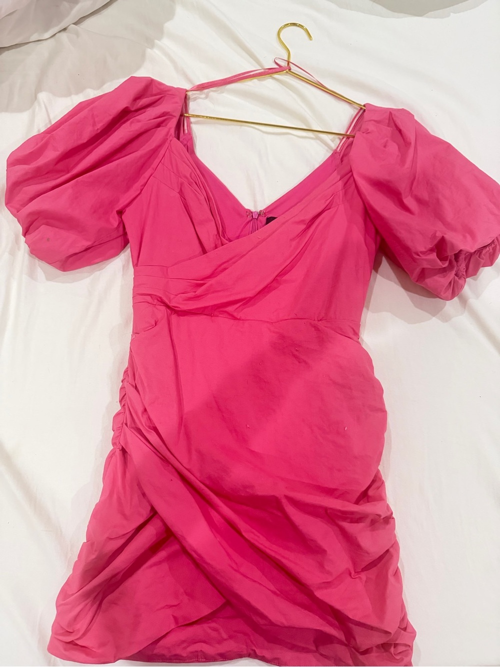 DO+BE Hot Pink Puff-Sleeve Wrap-Style Mini Dress